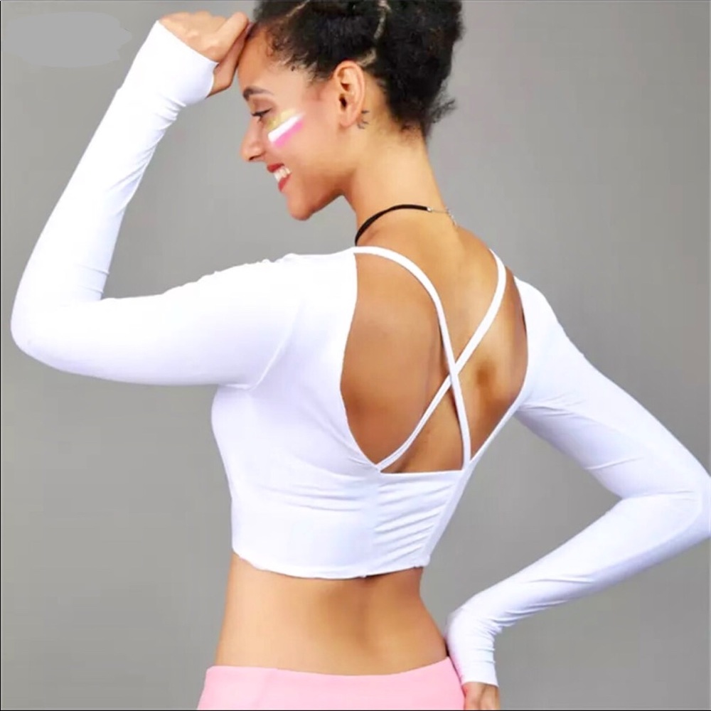 Cropped white work out long sleeve